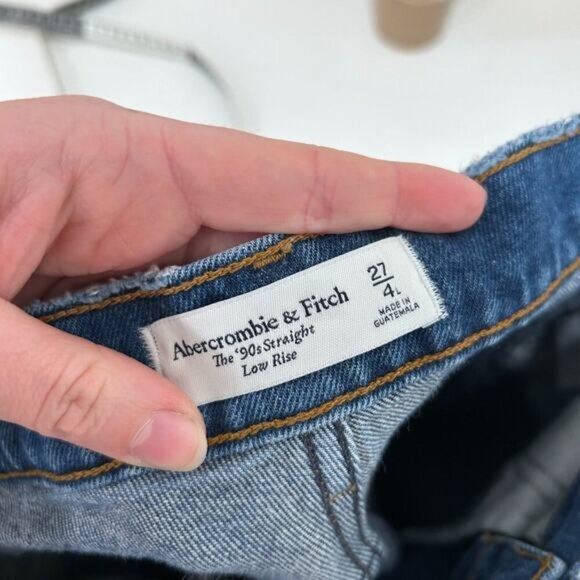 Abercrombie Blue Straight Leg The 90s Straight Low Rise Jeans 27 / 4 LONG - Picture 5 of 5
